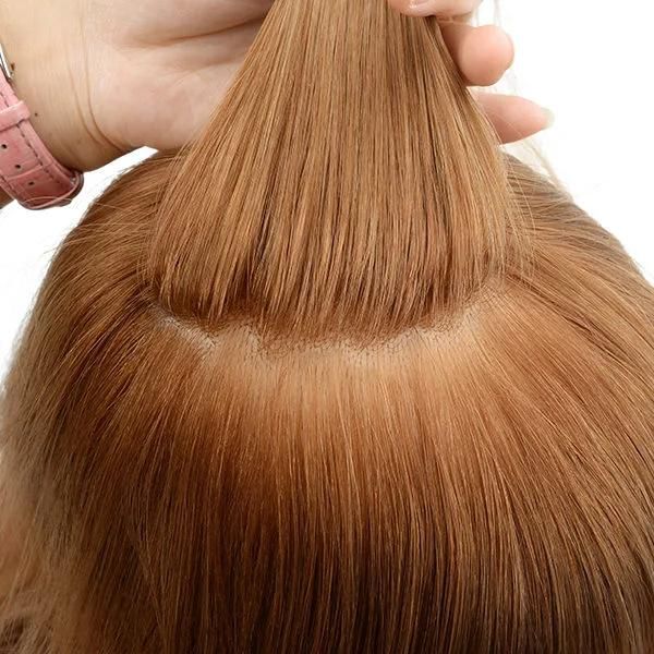 Full Skin Cap with Lace Front Injected Hair Blond Color Hair Replacement Systems for Women