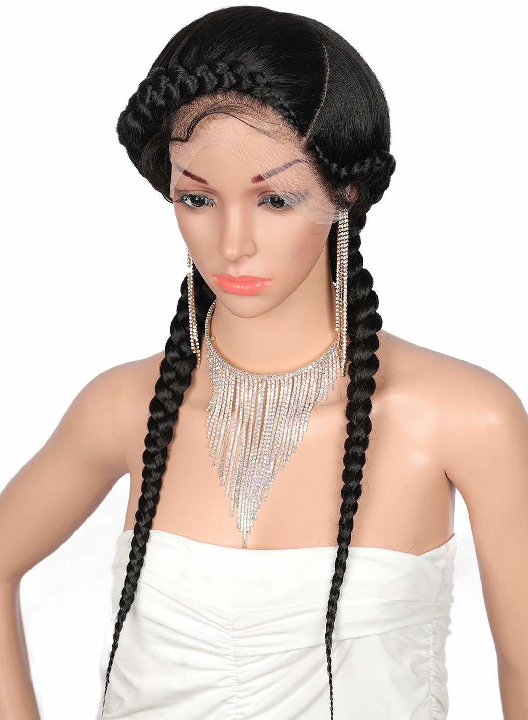 Fully Hand-Braided Swiss Lace Front Dutch Twins Braided Wigs with Baby Hair for Women Premium Synthetic