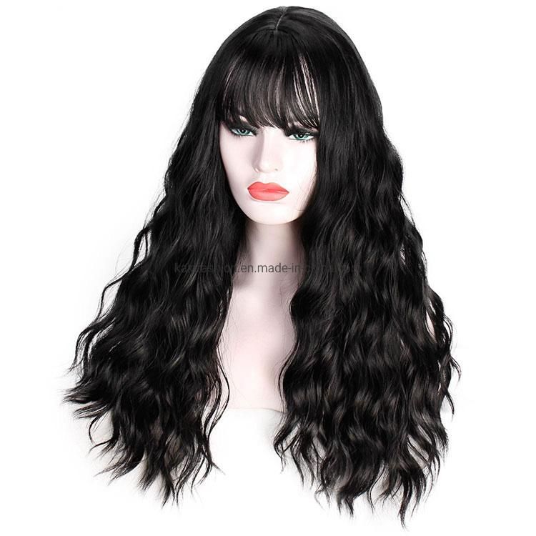 Natural Body Wave Long Hair Wigs Wholesale Factory Price Synthetic Wigs Black Hair Wigs with Bangs