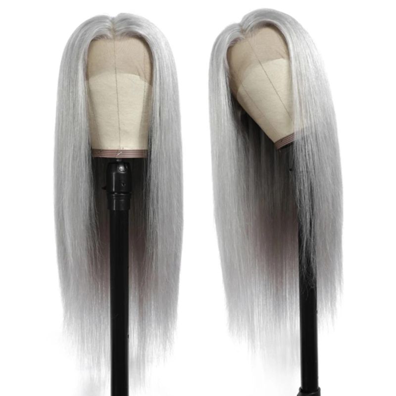 Brazilian Lace Front 13X4 Human Hair Wigs Straight Grey Lace Front Wig Pre Plucked Silver Gray Long Remy Hair Wigs 150% Density 28 Inches