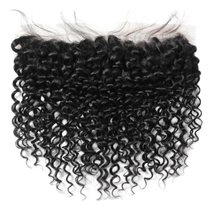 9A 13*4 Lace Frontal Closure Virgin Non-Remy Kinky Curly Free Part Hair Weaving #Black