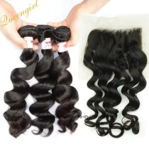 Virgin Human Hair Weft Lace Top Closures with Remy Peruvian Hair Loose Wave