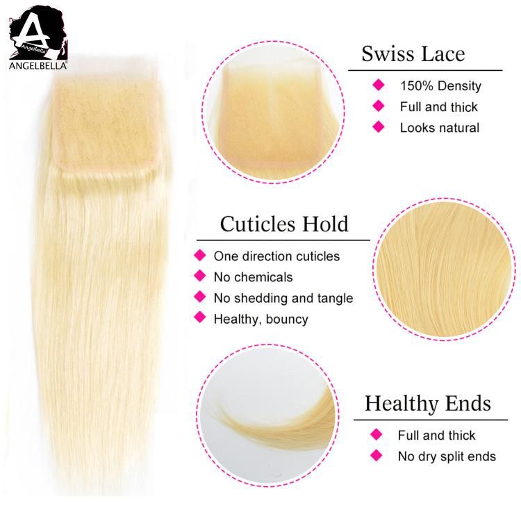 Angelbella Raw Indian High Quality Virgin Hair Closure 613# Swiss Lace 4X4 Closures