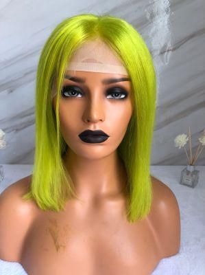 Cheap Wholesale Colored Front Wig Natural Human Green Virgin Hair