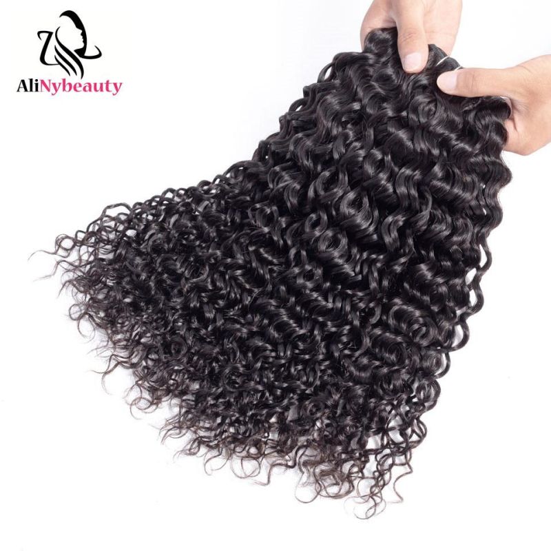 Virgin Human Hair Water Wave Bundles with Brazilian Lace Frontal Closure