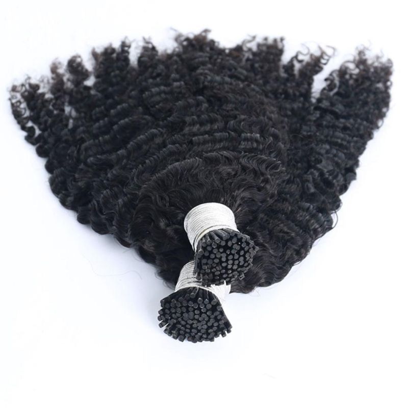 Kinky Curly I-Tip Microlinks Human Hair Extensions Brazilian Virgin Hair Weave Bundles I Tip Hair Extensions