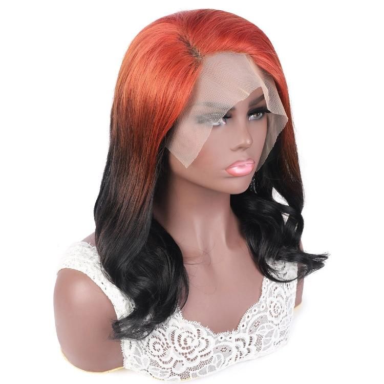 Wholesale 13X4 Lace Front Natural Wavy Human Hair Wig #Ginger/1b