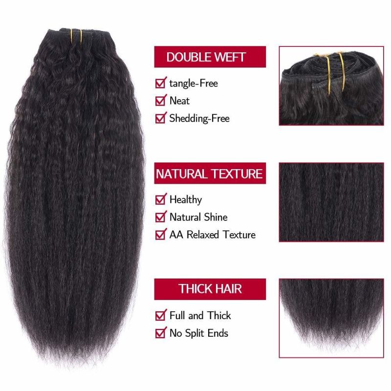 Kbeth Human Hair Extension Clip in for Black Women Hand Tied Hair Weave Remy Custom Long Yaki Kinky Straight Brazilian 100 Unprocessed Clip in Hair Extensions