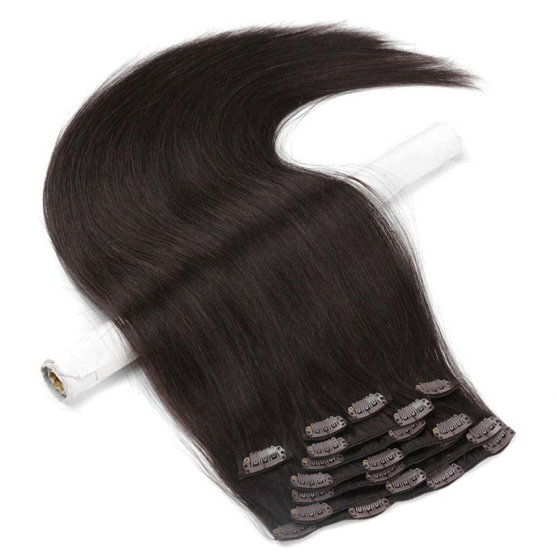 Wholesale 120g 140g 160g 180g Customized Double Drawn Thick Ends Remy Clip in Hair Extension