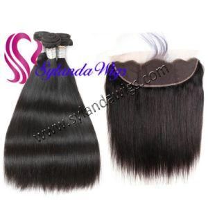 3 Bundles+13&quot;X4&quot; Lace Closure Straight #1b Remy Human Hair Weft with Free Shipping