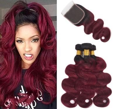 Virgin Hair Extensions Body Wave 3 Bundles with 4X4 Lace Closure Two Tone T1b 99j