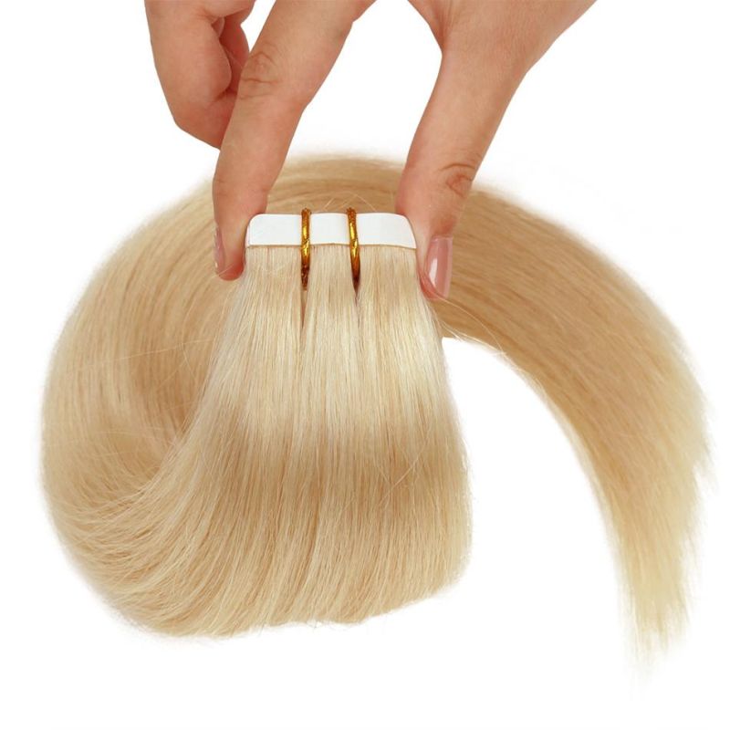 T2-12 Tape in Human Hair Extensions Brazilian Remy Straight on Adhesive Invisible PU Weft Platinum Blonde Color 20PCS/Set