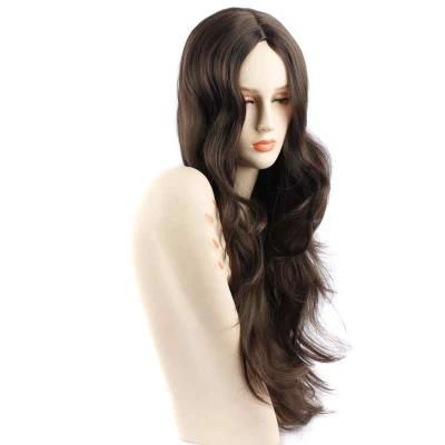 26inch Synthetic Curly Long Hair Wigs Wavy Body Wave Ombre Brown Wigs for Women