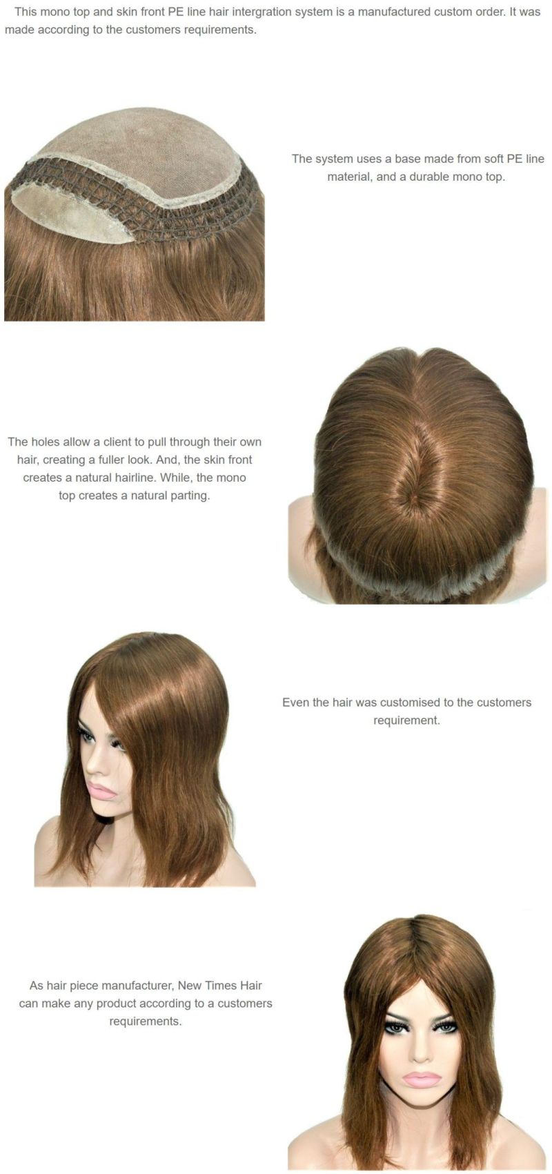 Custom Ladies Mono Top and Skin Front PE Line Hair Integration System