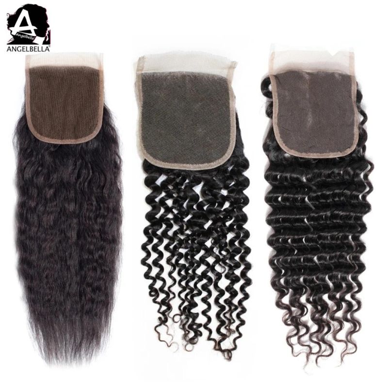 Angelbella 130% Density Lace Closures Raw Malaysian Human Hair 4X4 Closure