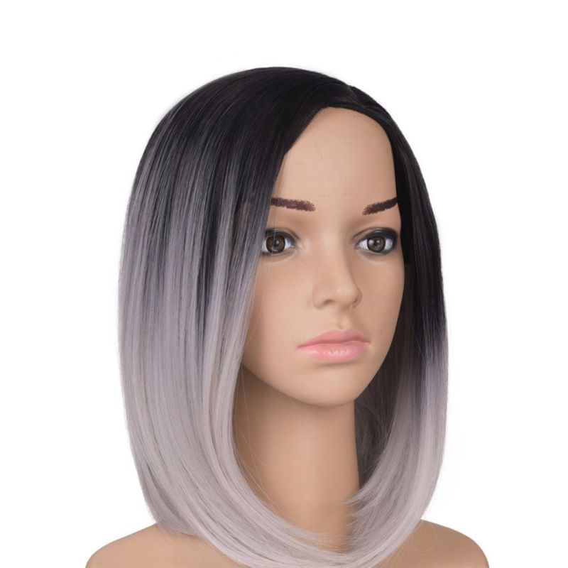 Middle Part Short Ombre Black Dark Blonde Color Bob Wig Brazilian Human Hair Wigs with Lace Front for Women 12 Inches