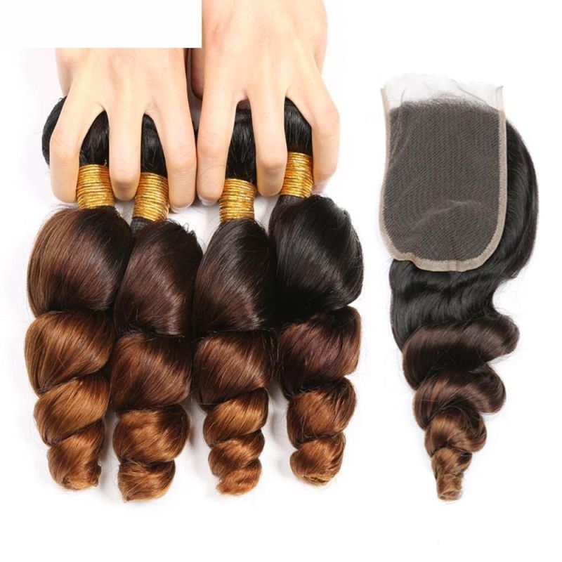 Kbeth Human Hair Weave for Girl Gift 10 Inch Custom Designer Aibaba Deep Loose Wavy 100% Virgin Brazilian Woman Black and Brown Two Tone Hair Weft Customized