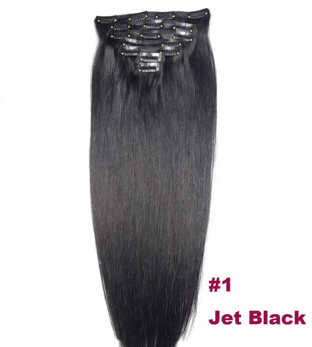 16" -24" Machine Made Remy Hair 7PCS Set Clips in 100% Brazilian Human Hair Clip-in Extensions Full Head Straight Natural