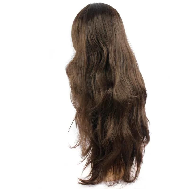 26inch Synthetic Curly Long Hair Wigs Wavy Body Wave Ombre Brown Wigs for Women