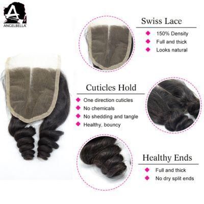 Angelbella Raw Mink Brazilian Remy Hair Closure 4X4 Loose Funmi Swiss Lace Closures