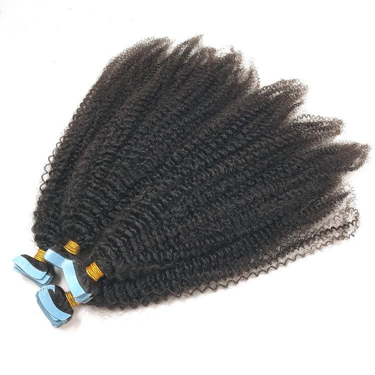 100% Human Hair Raw Remy Virgin 4A Curly Tape in Hair Extensions