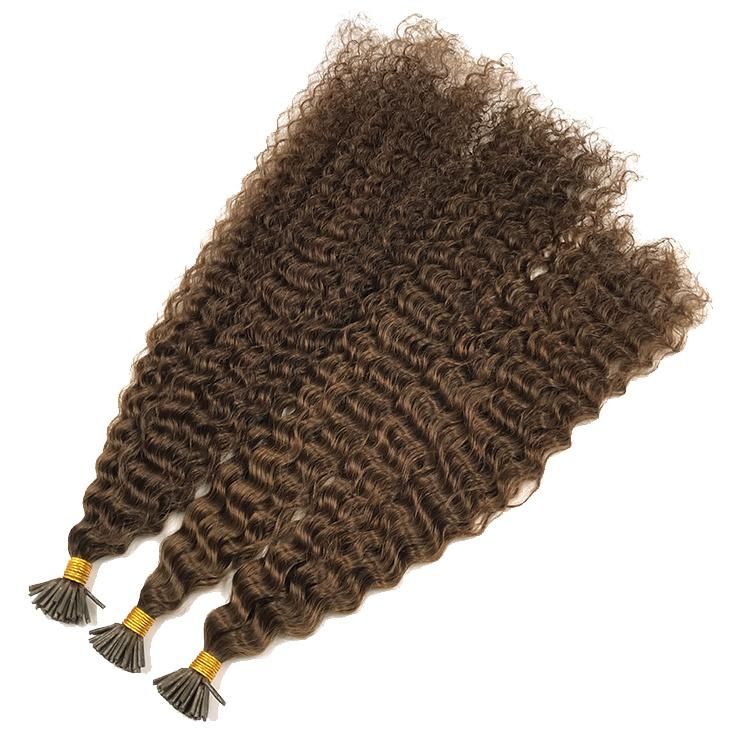 12A 100% Remy Virgin Brazilian Human Hair 3c Curly I Tip Human Hair Extensions #4