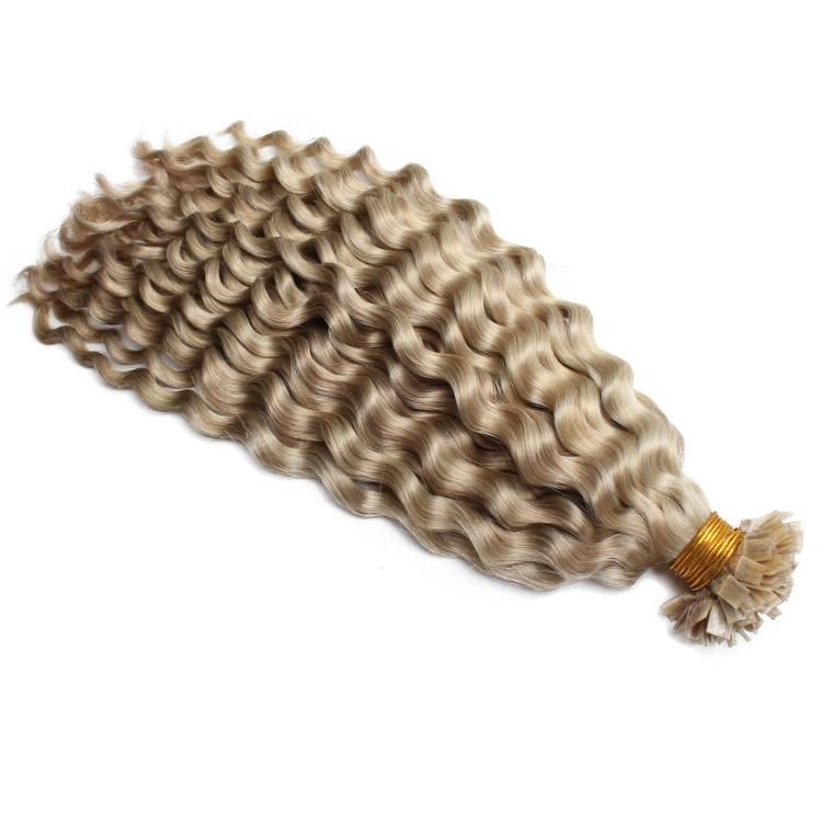 Unprocessed Remy Virgin Human Hair Double Drawn Deep Wave Flat Tip Hair Extensions