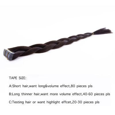 16&prime;&prime; 20&prime;&prime; 24&prime;&prime; Straight Hand Tied Tape Remy Hair Extensions Double Drawn PU Skin Weft Human Hair