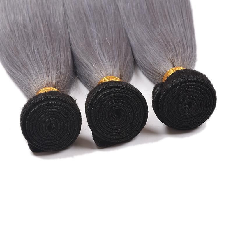 T1b/Grey 100g10A Straight and Curly Human Hair Extension Hair Bundles with Double Drawn for Black Women 26"