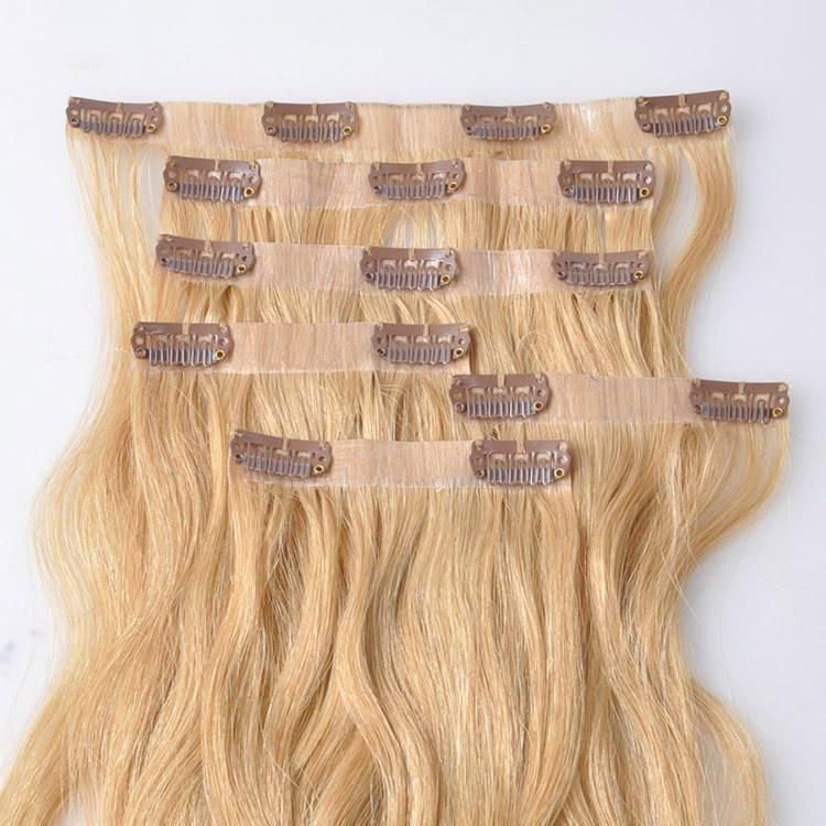 China Factory 100% Remy 100g/Set PU Clip in Hair Extensions.