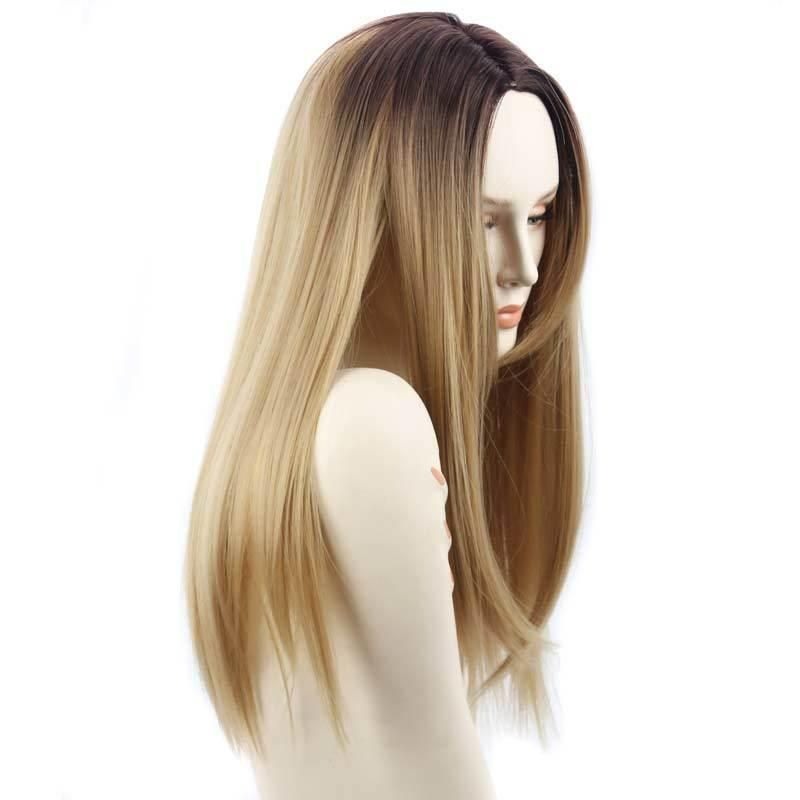 24" Long Straight Ombre Blonde Synthetic Human Hair Wigs