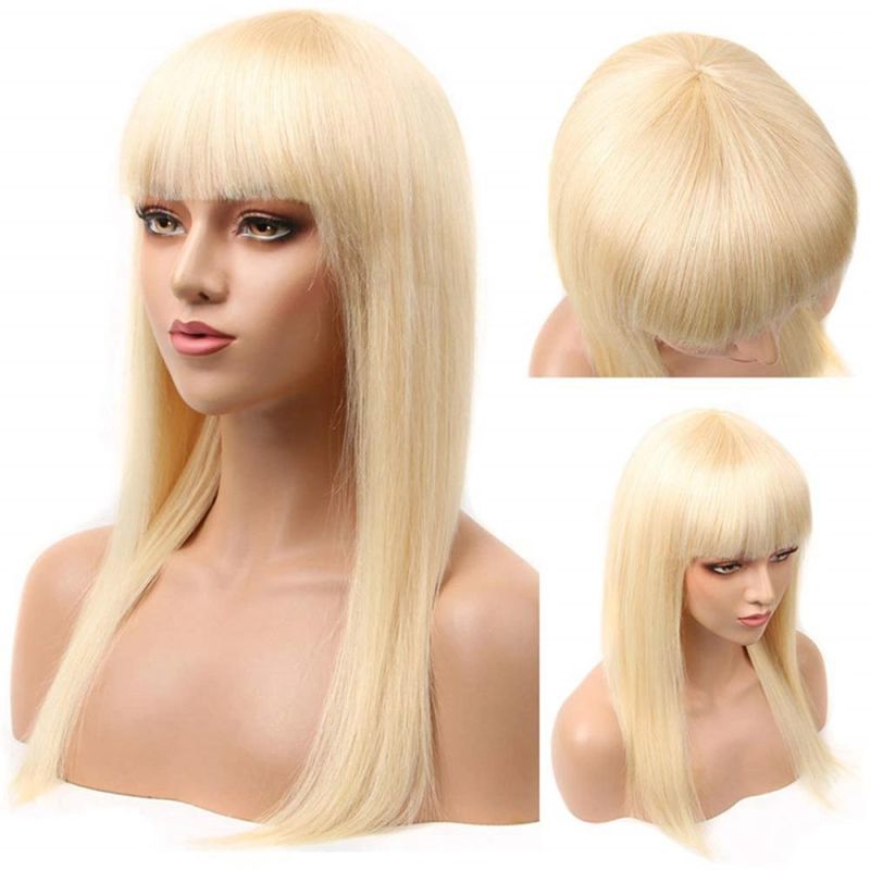 Kbeth Personalized Color Straight Human Hair Wig with Neat Bangs for Ladies 24 Inch Custom Design Machine Made Women Remy Wigs From Xuchang City Factory