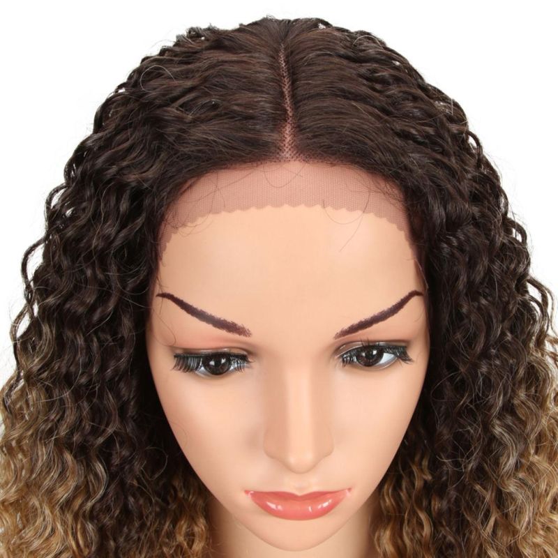 Human Brazilian Hair Lace Front Wig 30 Inch Long Hair Lace Front Wig Kinky Curly Hair Ombre Brown Blond Double Tones Long Hair Wigs for Women