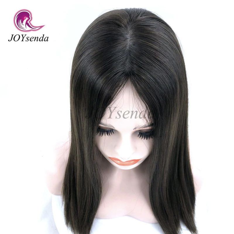 Brown Color Hair Jewish Wig with Highlight Silky Straightl Hair Wigs Medium Density Human Natural Hair Wigs Jewish Wigs Kosher Wigs