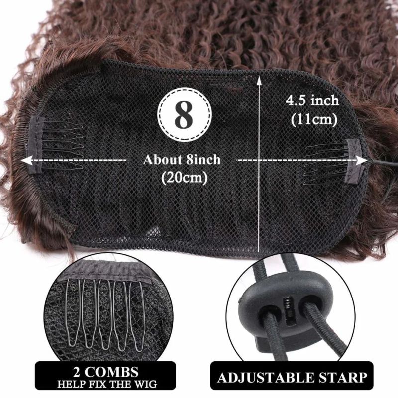 30" Long Drawstring Synthetic Ponytail High Puff Afro Ponytail Hair Extensions Brown Curly Corn Wave Clip in Hair Pieces for Women (#4)