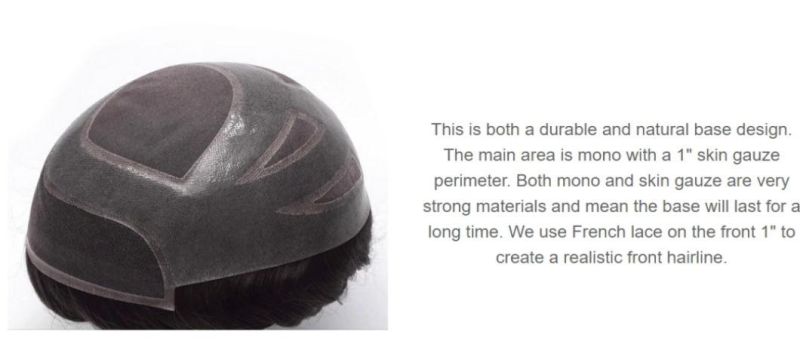Mono with Lace Front and PU Back Sides Human Hair Replacement Systems