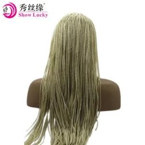 Tangle Free Long Pre Braided Box Braids Heat Resistant Synthetic Lace Front Wigs for Black Woman Light Yellow Color Fiber 3X Twist Braid Wig
