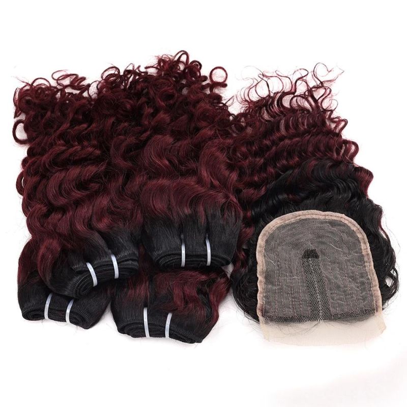 8-14inch Length Pack Deal Deep Wave Curly Human Hair Weave with Closure