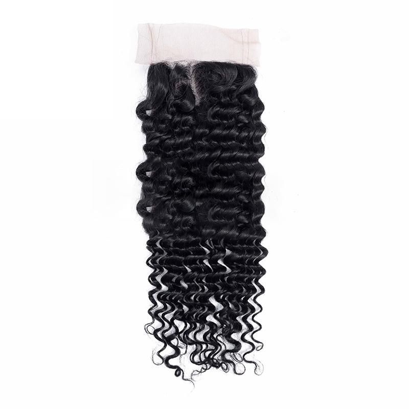 Indian 4X4 Lace Closure Deep Wave Virgin Hair Closures for Black Women