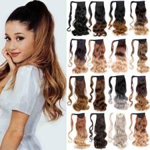 Belleshow Easy to Wear Many Different Color Ombre Silk Curl Faux Fiber Hair Synthetic Wrap Around Magic Paste Ponytail