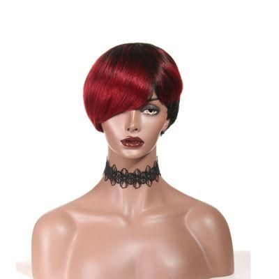 Short Pixie Cut Human Hair Wigs Ombre Red Wigs for Black Women T1b/99j