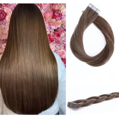 PU Hair for Woman Tape in Remy Human Hair Extensions Color 10 Golden Brown PU Skin Weft