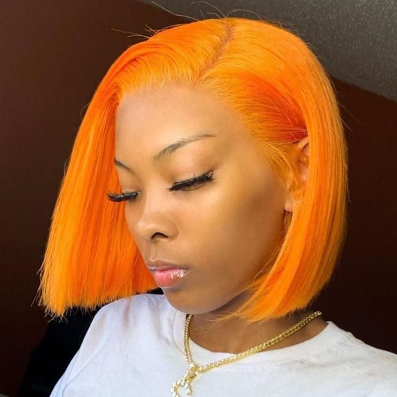 Kbeth Human Hair Wig Yellow 12 Inch Short Remy Brazilian Virgin Blue Orange Straight High Light Short Colored Bob Custom Lace Front Head Band Lady Wigs Supplier