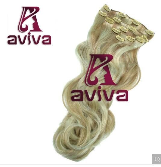 Piano Color Clip in Human Hair Extension 16inch 110gram Virgin Hair Extension Clip on Hair Extension Body Wave (AV-CH05-P16)