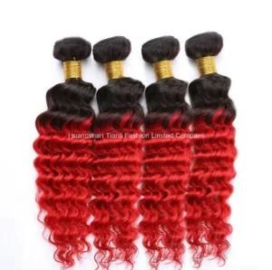 26&quot; Deep Curly Virgin Hair Ombre Weave 3 Bundles Hair 1b/Red