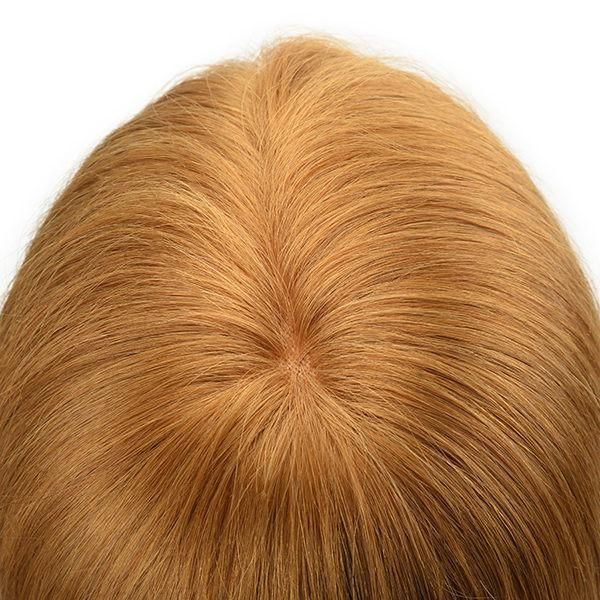 Mono with Clear PU and Narrow Lace Strip in The Temple Natural Human Hair Toupee for Women