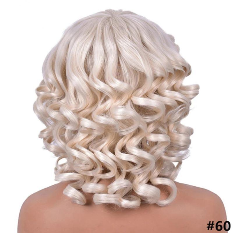 Wholesale Price Human Hair Short Hair Afro Curly Wig with Bangs Loose Fluffy Shoulder Length Natural Lace Front Brazilian Hair Wigs for Black Women 14 Inches
