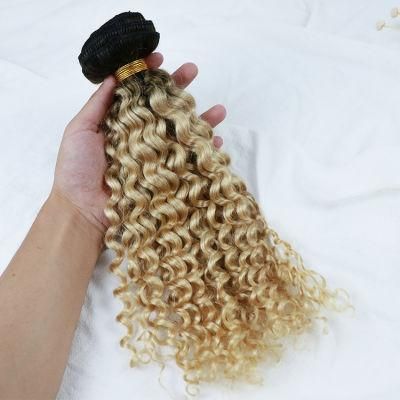 Double Drawn Brzailian 100% Remy Ombre Color Kinky Curly Clip in Hair Extension #1b/613