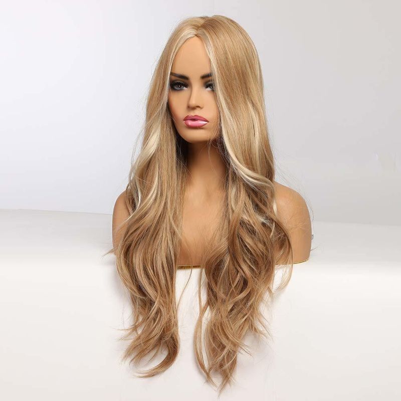 Blonde Wig for Women Long Natural Wave Synthetic Wigs Middle Part Heat Resistant Hair