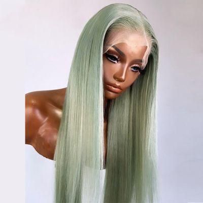 Transparent Lace Wigs Straight 13X4 Lace Front Human Hair Wigs for Black Women Brazilian Remy Light Green Colored Wigs 150% Density 28 Inches